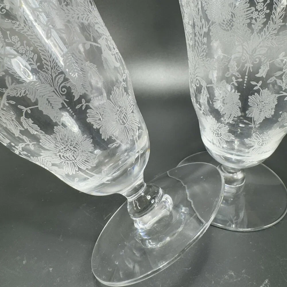 Vintage‎ Viking Glass PRELUDE Etched Clear Footed Glasses Cups Tumblers Set 2